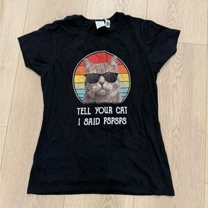 Funny cat shirt black grey short sleeve women’s shirt size medium